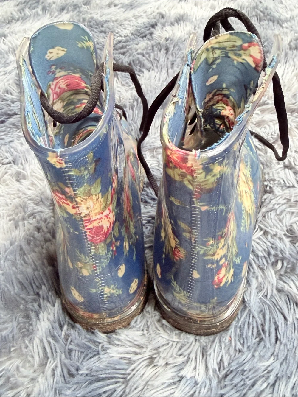 Navy Floral Lace-Up Rain Boots for Big Girls size 6 moody romantic grunge chic